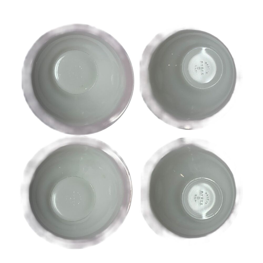 Vintage Pyrex Flamingo Pink Rim Milk Glass Bowls Set of 4 White Retro Kitchen - Picture 11 of 11